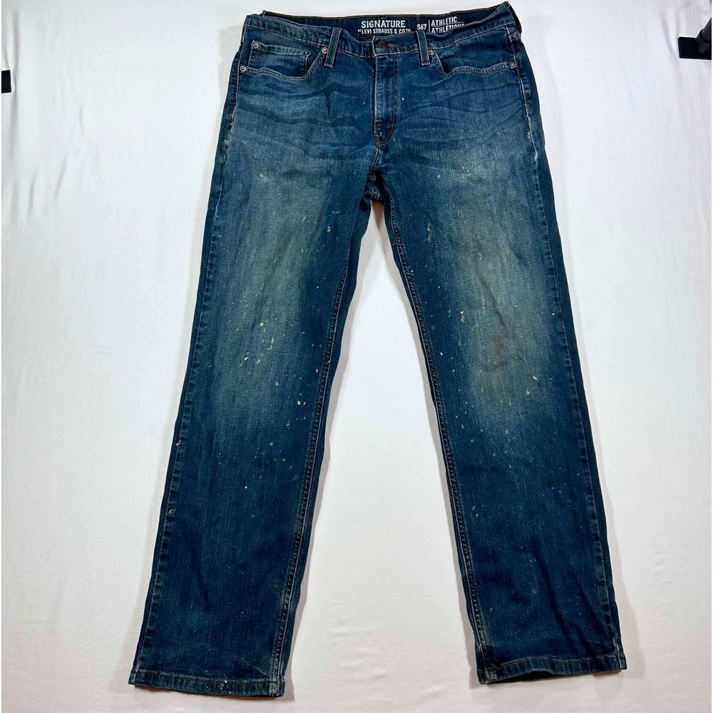 Signature Levi Strauss & Co S67 Athletic Fit Blue Jeans Paint Splatter W36 L32